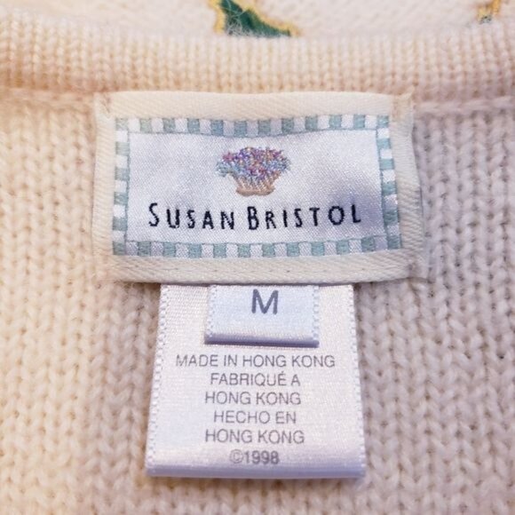 Susan Bristol Vintage Cream Holiday Embroidered Wool Cardigan Womens Size Medium - Picture 7 of 9